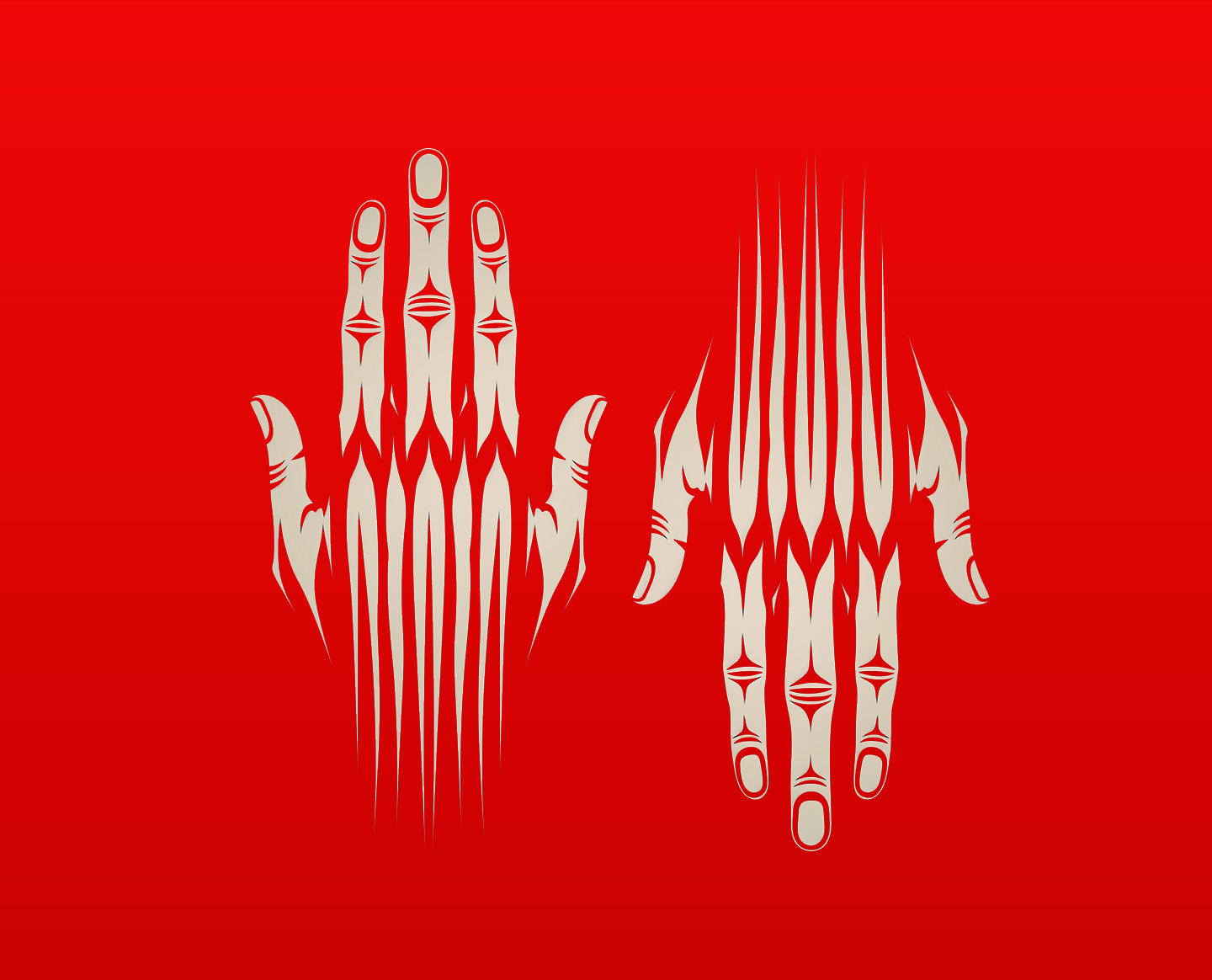 Two stylised hands forming a kuji-in seal against a red field