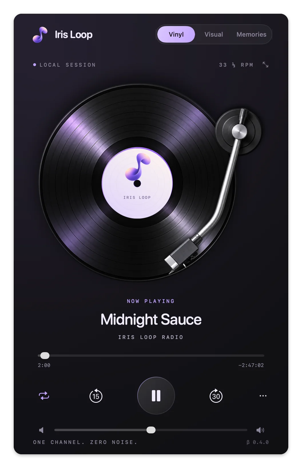 Iris Loop vinyl mode, the record spinning