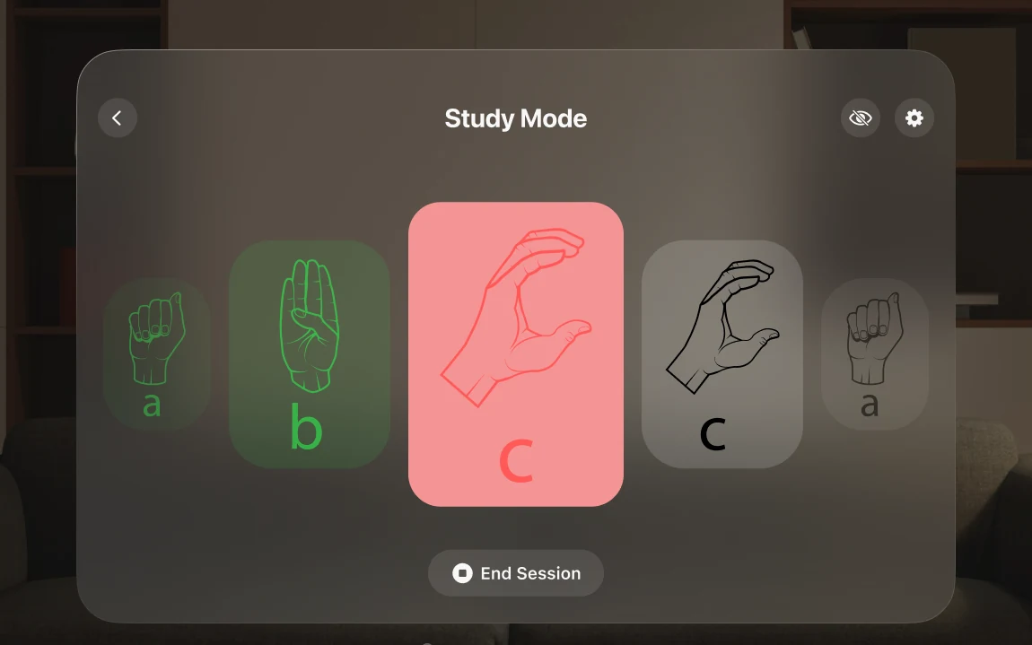 Study mode with the card for C turned red: the sign was not right yet